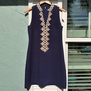 Lilly Pulitzer Callista Shift Dress True Navy Gold Trim